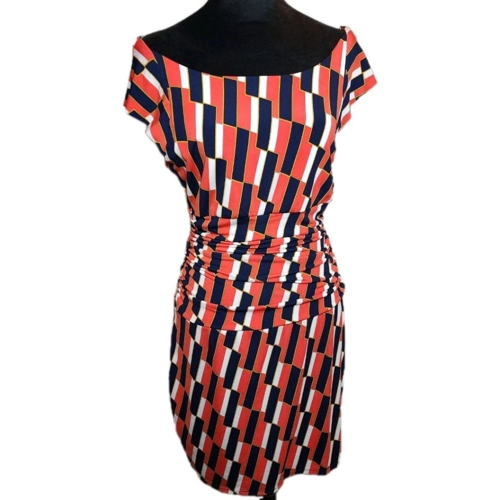 Bisou Bisou geometric print Sheath dress 70s Party Retro Women's Sz 10 Feminine